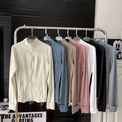 青岛外贸defin立领拉链外套运动健身瑜伽服修身显瘦上衣漂白骨白