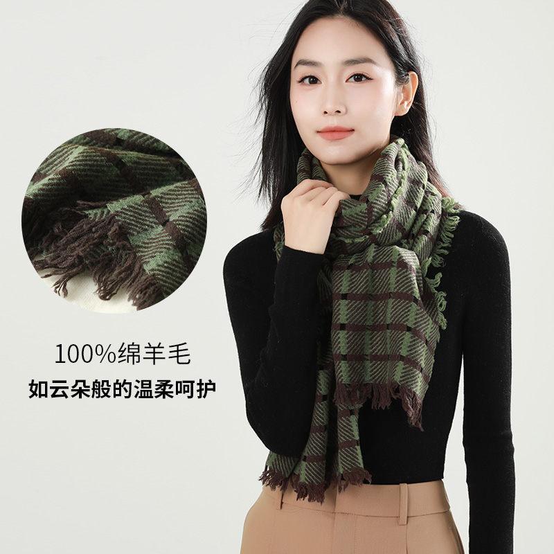 春秋冬季漏洞格纹女款纯羊毛围巾