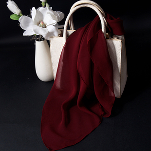 2025新款双绉真丝丝巾女桑蚕丝围巾红色秋冬保暖护颈高级感小方巾