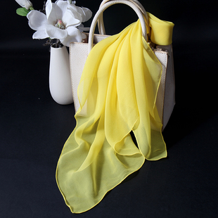 100%桑蚕丝双绉真丝小方巾鹅黄色洋气护颈围脖时尚百搭韩版丝巾女