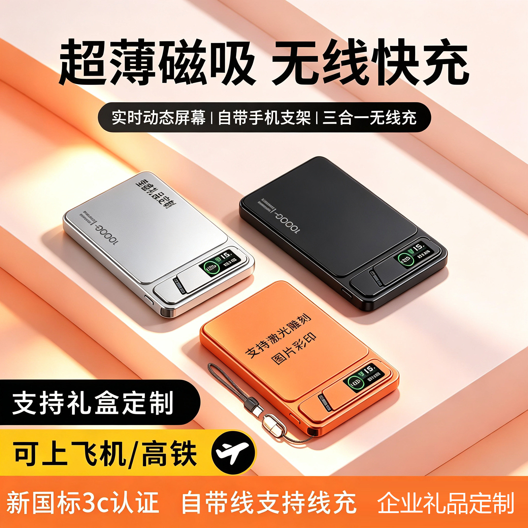 国家3C认证2026新款磁吸充电宝定制LOGO公司纪念礼品magsafe快充