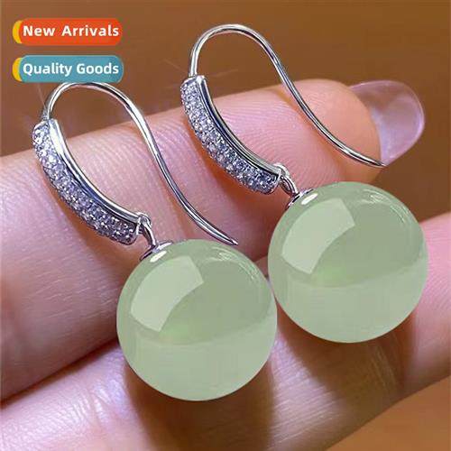 New high imati Hetian jade earrings female zirc green lapis