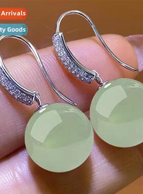 New high imati Hetian jade earrings female zirc green lapis