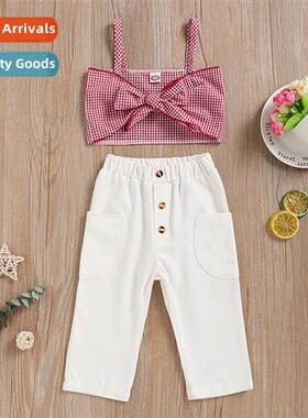 Girls Spring  Autumn 2020 new n halter smocked top + solid c