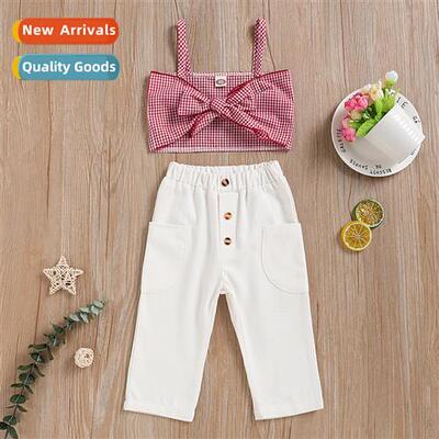 Girls Spring  Autumn 2020 new n halter smocked top + solid c