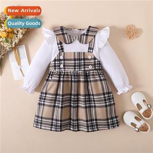 plaid sleeve winter splicing print new 2023 fall Girls