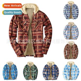 fall winter thickened Mens jack hooded new plaid 2022 retro