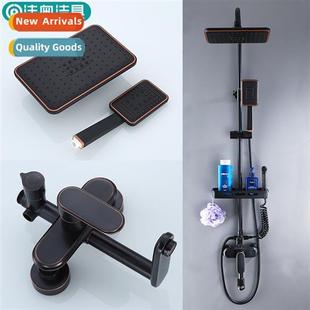 Black Antique Brass Bath Fauc Full ORB Set Faw Shower