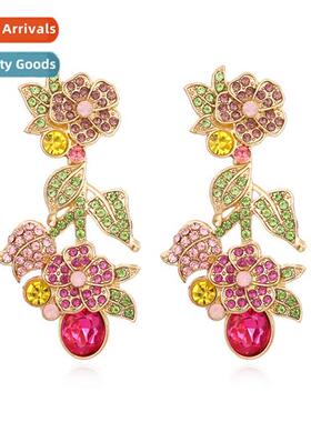 New creative crystal diamd flower earrings retro fashi metal