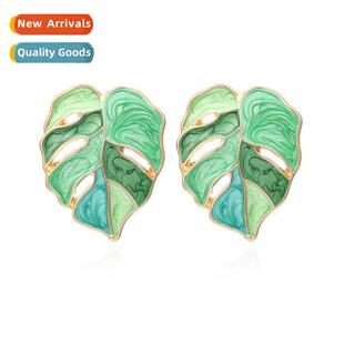 drip alloy small creative fresh fashi oil earrings New leaf