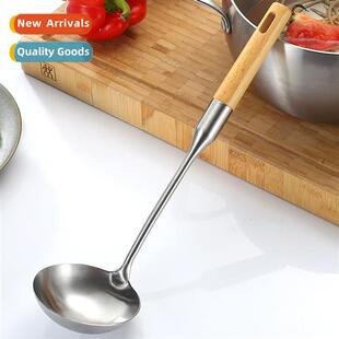 stainless steel solid wood hle large soup ladle household kc
