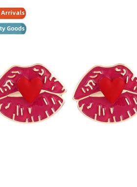 Persalized creative oil dripping red lips love heart earring