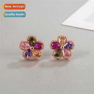 Flowers color zircia earrings female light luxury senio