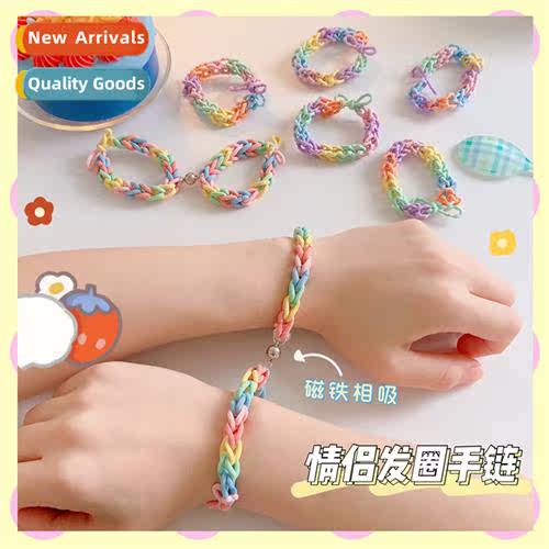 2 Pack Rainbow Couple Bracelet Hair Circle Dual-use Ins Wris