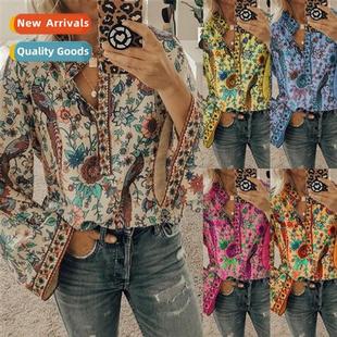 Printed Loose Shirt Autumn Peacock Butt Sleeve New