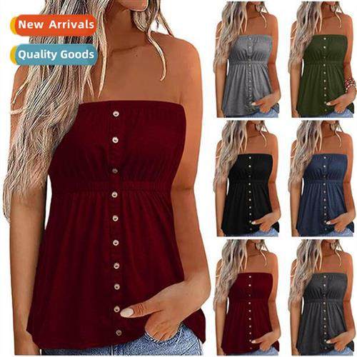 2023 spring  summer new solid color womens sexy strapless Sl