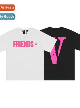 Tide Big V friends  family limed friends pink letters short