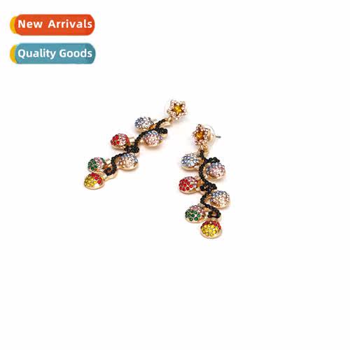 New baroque inlaid colorful diamd ball earrings retro star-s