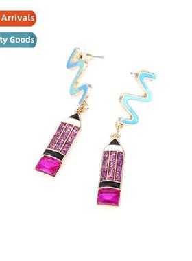 Ins style simple cute alloy oil drop pencil earrings exagger