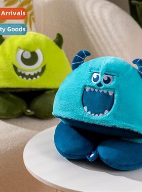 Carto quirky green hooded neck pillow travel sleeper U-shape
