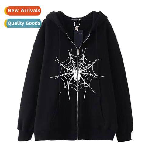 Dark Hip Hop Gothic Harajuku Y2k Spider Print Zipper Hoodie
