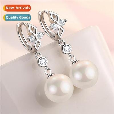 pearl earrings lg diamd-shaped earrings fashi sweet temperam