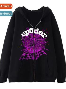 2022 Gothic spider web printing zipper sweater new wave loos