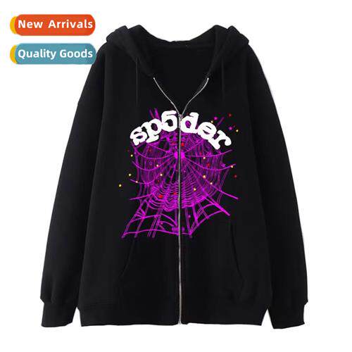 2022 Gothic spider web printing zipper sweater new wave loos