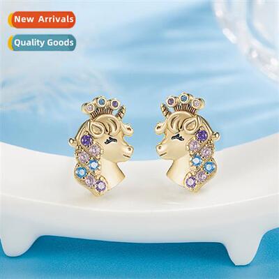 diamd crown unicorn childrens earrings cute colorful diamd e