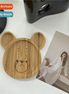 Korea ins cute carto bear head wooden dinner plate creative