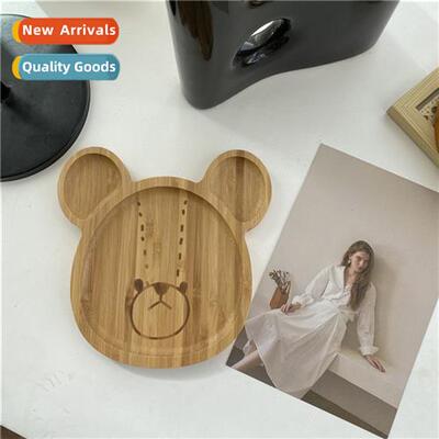 Korea ins cute carto bear head wooden dinner plate creative