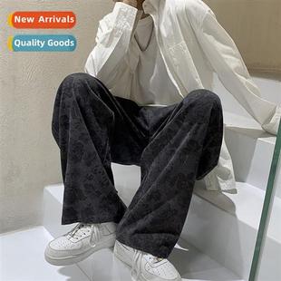 set loose dye fall mens ins high pants casual tie Gray