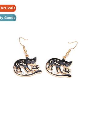 simple alloy oil drop cat earrings weird pumpkin skull Hallo