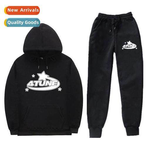 Tide Dark Sweatshirt Set Mens Threaded Bottom Hem Loose Casu