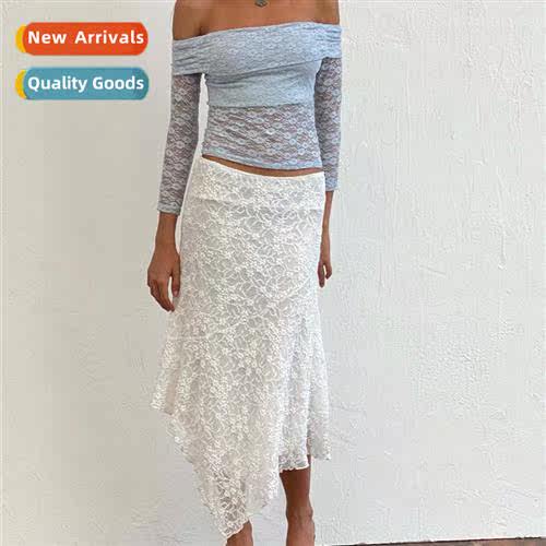2023 Summer womens new solid color lace strapless a word col