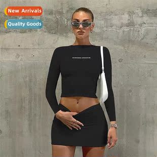 Slim 2023 new fashi womens sleeved printed letters blouse