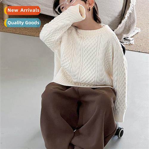 Childrens sweater 2023 winter new baby solid color knted pul