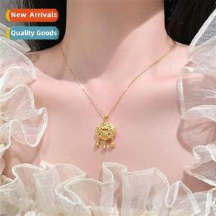peace lock 18k style gold hollow plated Chinese necklace