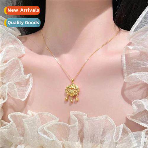Chinese style hollow peace lock necklace plated wh 18k gold