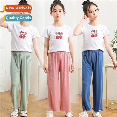 Girls ice silk wide-legged pants summer new -style thin sect