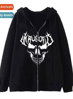 Dark wind hip-hop gothic Harajuku Y2Y skull zipper hoodie me
