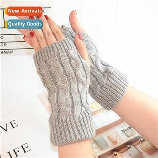 finger gloves female Winter vertical half twisted stri knted