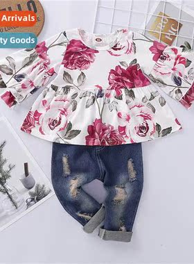 Girls spring  fall  2020 new n roses flare printed top + hol