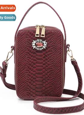 Bag 2021 new PU small square bag snake gemste shoulder hbag