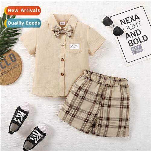 Boys spring  autumn  2023 new n solid color short-sleeved to