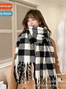 2021 new scarf female striped plaid large shawl versatile du