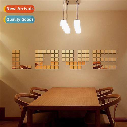 Square crystal three-dimensial mirror wall stickers creative