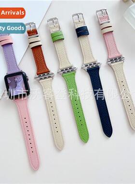 适用Apple T color blocking lychee grain square buckle leathe
