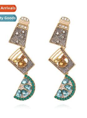 geometric inlaid diamd pearl earrings fashi splicing lg sect