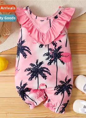 ins baby spring  fall  2022 new   sleeveless leaf print baby